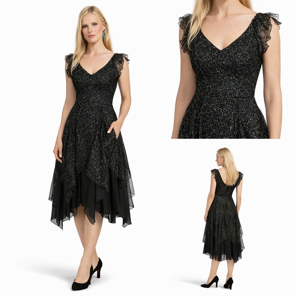 VINTAGE 80s Nuance Black/Gold Tulle Dress.